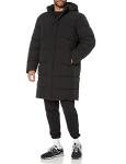 Men's Black Hooded Long Puffer Coat, 3X-Large