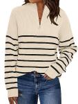 LILLUSORY Women's Oversized Striped Quarter Zip Sweater