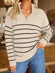 LILLUSORY Women's Oversized Striped Quarter Zip Sweater