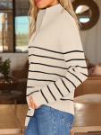 LILLUSORY Women's Oversized Striped Quarter Zip Sweater
