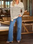 LILLUSORY Women's Oversized Striped Quarter Zip Sweater