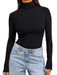 Trendy Women's Black Turtleneck Long Sleeve Top
