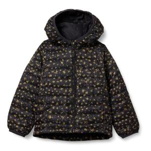 Girls' Black Stars Packable Hooded Puffer Jacket