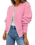 ZESICA Women's Pink Open Front Cardigan Sweater