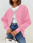 ZESICA Women's Pink Open Front Cardigan Sweater