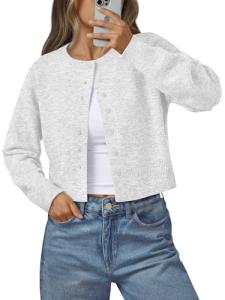 LILLUSORY Women's Lightweight Cropped Cardigan in Grey
