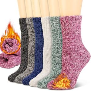 NevEND 6 Pairs Women's Wool Merino Winter Thermal Boot Thick Insulated Heated Socks For Cold Weather Outdoor Activities
