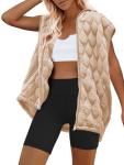 SENSERISE Womens Oversized Puffer Vest Sleeveless Quilted Jacket Zip Up Hoodie Winter Coat with Pockets Padded Gilet(Light Khaki,S)