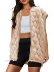 SENSERISE Womens Oversized Puffer Vest Sleeveless Quilted Jacket Zip Up Hoodie Winter Coat with Pockets Padded Gilet(Light Khaki,S)