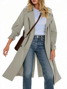 Tankaneo Women's Long Trench Coat Double Breasted Classic Lapel Oversized Windproof Overcoat Outerwear with Belt