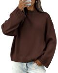 Brown Casual Crewneck Knit Sweater for Women