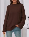 Brown Casual Crewneck Knit Sweater for Women