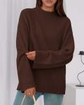 Brown Casual Crewneck Knit Sweater for Women