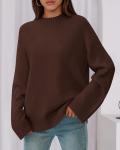 Brown Casual Crewneck Knit Sweater for Women