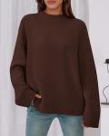 Brown Casual Crewneck Knit Sweater for Women