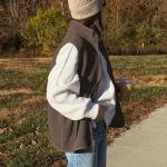 Hixiaohe Women’s Warm Sherpa Fleece Vest - Brown