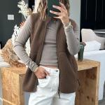 Hixiaohe Women’s Warm Sherpa Fleece Vest - Brown