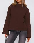 Brown Casual Crewneck Knit Sweater for Women