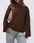Brown Casual Crewneck Knit Sweater for Women