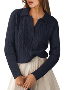 ANRABESS Women's V-Neck Cable Knit Sweater