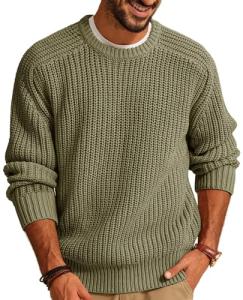 Men's Army Green Casual Crewneck Pullover Sweater