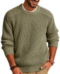 Men's Army Green Casual Crewneck Pullover Sweater