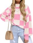 ZESICA Women's Pink Striped Turtleneck Pullover Sweater