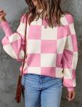 ZESICA Women's Pink Striped Turtleneck Pullover Sweater