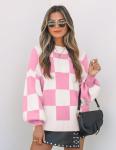 ZESICA Women's Pink Striped Turtleneck Pullover Sweater