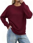 Zeagoo Women's Red Ribbed Knit Pullover Sweater