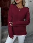 Zeagoo Women's Red Ribbed Knit Pullover Sweater