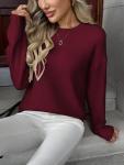 Zeagoo Women's Red Ribbed Knit Pullover Sweater