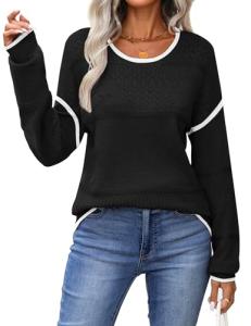 Zeagoo Women's Colorblock Knit Crew Neck Sweater