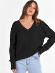 ANRABESS Long Sleeve Shirts for Women V Neck Casual Fall Tops Loose Fit Lightweight Sweaters Tunic Fashion 2024 Clothes Black X-Large