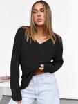 ANRABESS Long Sleeve Shirts for Women V Neck Casual Fall Tops Loose Fit Lightweight Sweaters Tunic Fashion 2024 Clothes Black X-Large