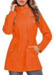 Kikibell Rain Jacket for Women Packable Rain Jacket for Travel Orange Rain Jacket Women Lined Raincoat windbreaker