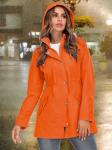Kikibell Rain Jacket for Women Packable Rain Jacket for Travel Orange Rain Jacket Women Lined Raincoat windbreaker