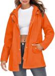 Kikibell Rain Jacket for Women Packable Rain Jacket for Travel Orange Rain Jacket Women Lined Raincoat windbreaker