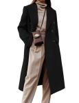 Women's Black Wool Peacoat Trench Jacket, XL