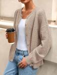 PRETTYGARDEN Fall Long Sleeve Cardigans for Women Trendy 2026 Lightweight Button Down Crewneck Loose Knit Sweater Clothes (Light Khaki,Large)