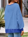 Fisoew Women's Oversized Sweatshirt Waffle Knit Striped Long Sleeve Crewneck Casual Loose Pullover Tunic Tops Blue