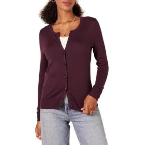 Women's Lightweight Burgundy Crewneck Cardigan Sweater