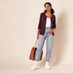 Women's Lightweight Burgundy Crewneck Cardigan Sweater