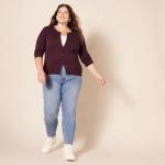 Women's Lightweight Burgundy Crewneck Cardigan Sweater