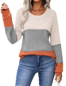 Soft Knit Long Sleeve Colorblock Sweater for Women