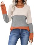 Soft Knit Long Sleeve Colorblock Sweater for Women
