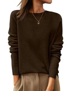 ANRABESS Women's Wool Crewneck Sweater in Brown