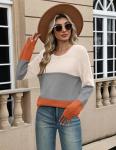 Soft Knit Long Sleeve Colorblock Sweater for Women
