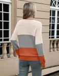 Soft Knit Long Sleeve Colorblock Sweater for Women
