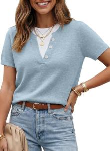 SHEWIN Women's Short Sleeve Summer Sweater, Blue